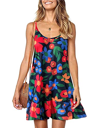 Summer Dress for Women,Sleeveless Flowy Floral Swing A-Line Bohemian Mini Dress