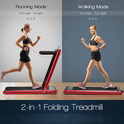 Goplus 2 in 1 Folding Treadmill, 2.25HP Electric Under Desk Treadmill W/LED Display, Blue Tooth Speaker, APP & Remote Control, Phone Holder, Walking Running Machine for Home Office Gym
