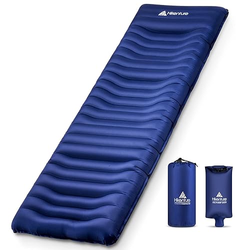 Hikenture Camping Mattress Ultra-Thick 5 Inch, Ergonomic Sleeping Pad with Pillow, Backpacking Sleeping Mat,Ultralight,Inflatable &Compact Camp Air Mattress for Tent, Hiking, Hammock(1100-B)