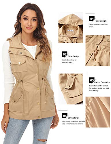 BBX Lephsnt Womens Utility Vest Drawstring Waist Military Sleeveless Jacket