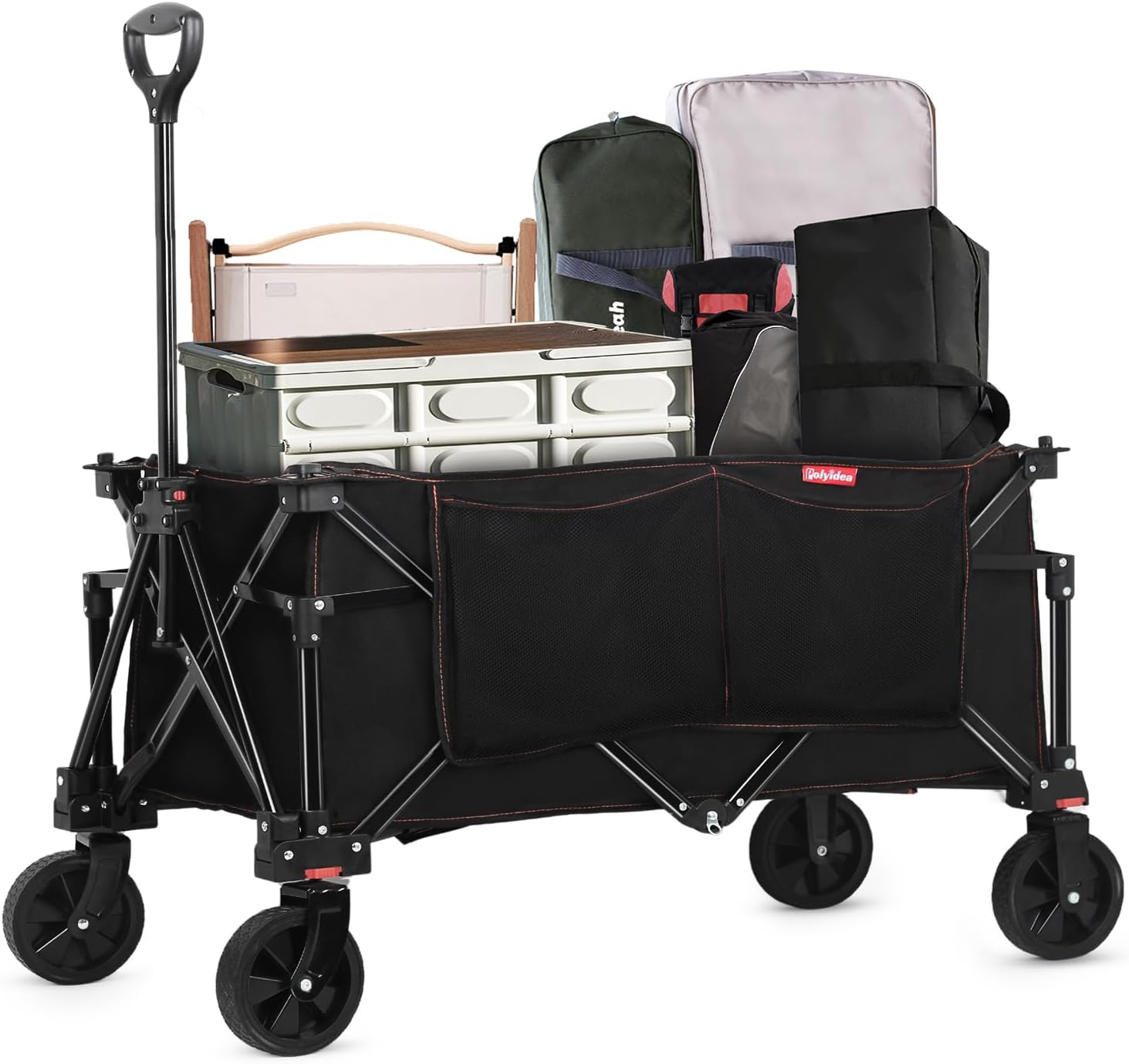 Collapsible Wagon, Folding Utility Wagon Cart for Beach, Fishing, Outdoor Camping, Pet Pulling (Black)