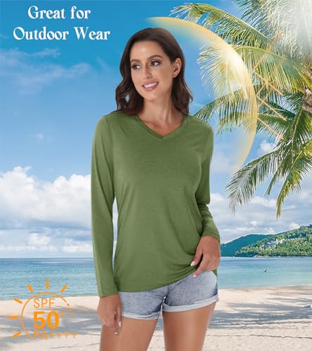 EKLENTSON Women's Long Sleeve Shirts UPF 50+ Sun Protection Quick Dry V-Neck Tops Athletic Running Workout T-Shirts