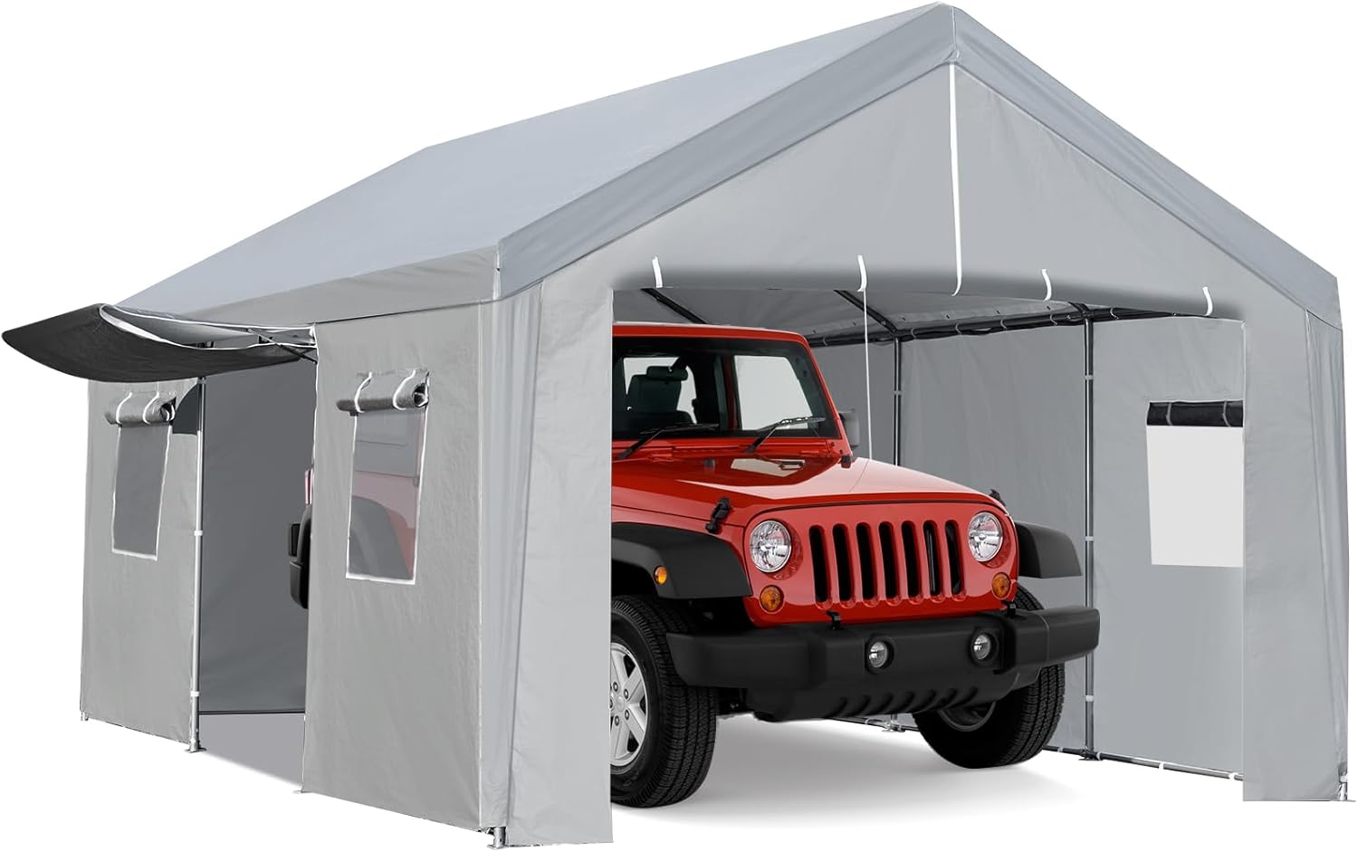 Carport 13×20 FT Heavy Duty Car Canopy with Ventilated Windows, Removable Sidewalls & Zipper Doors, Portable Garage Boat Party Tent, Reinforced Triangular Beam, Waterproof Tarp for Car, Truck