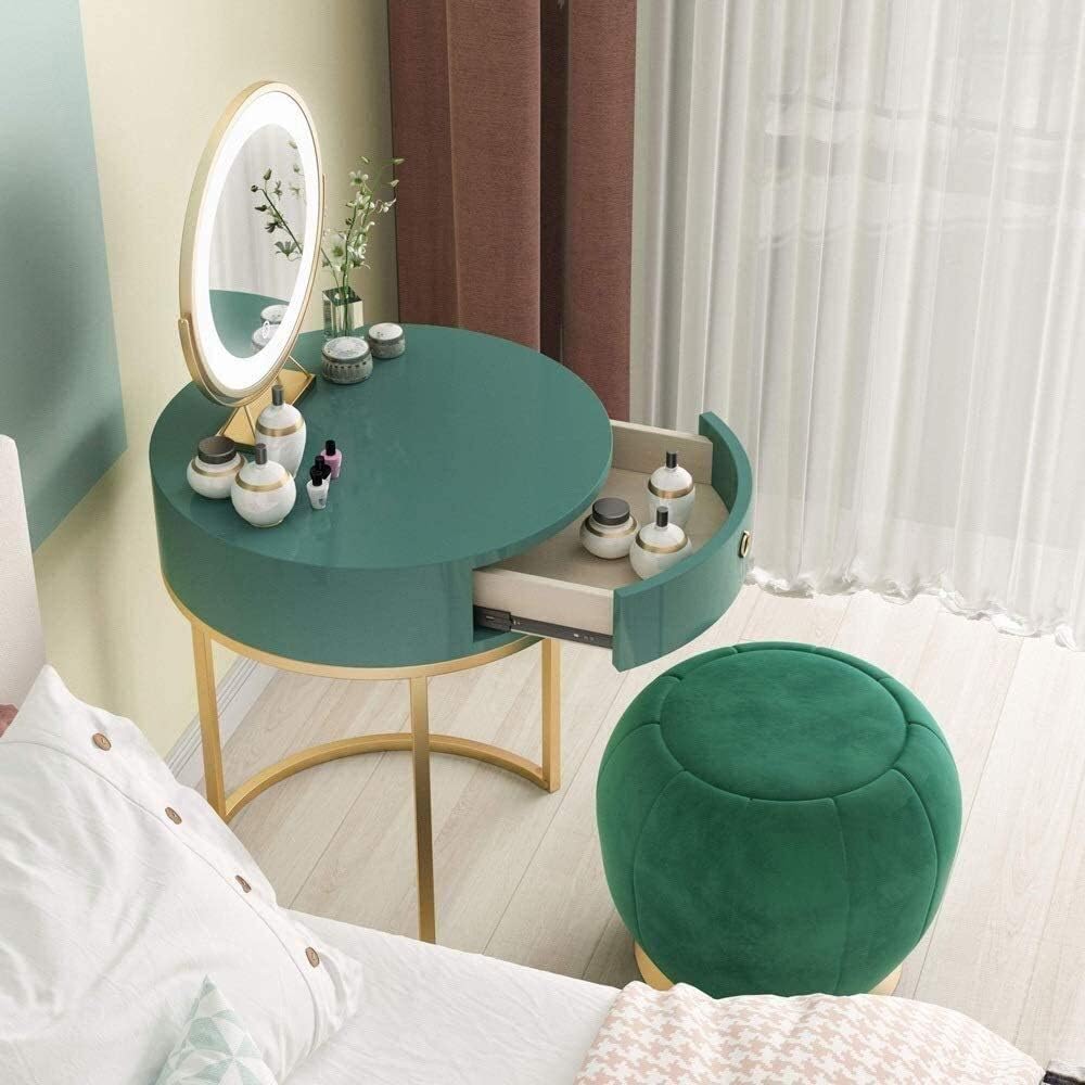 Luxury Dressing Vanity Table w/Stool for Bedroom, Nordic New Makeup Table Bedroom Simple Dresser Light Luxury Storage Cabinet Multi-function Makeup Table