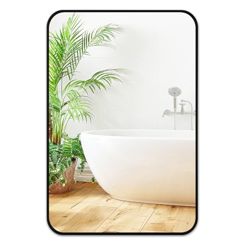 Fabuday Black Wall Mirror for Bathroom Over Sink - 22x30 Matte Metal Framed Rectangle Mirror, Rounded Rectangular Vanity Mirrors for Living Room, Bedroom, Entryway, Hallway, Horizontally/Vertically