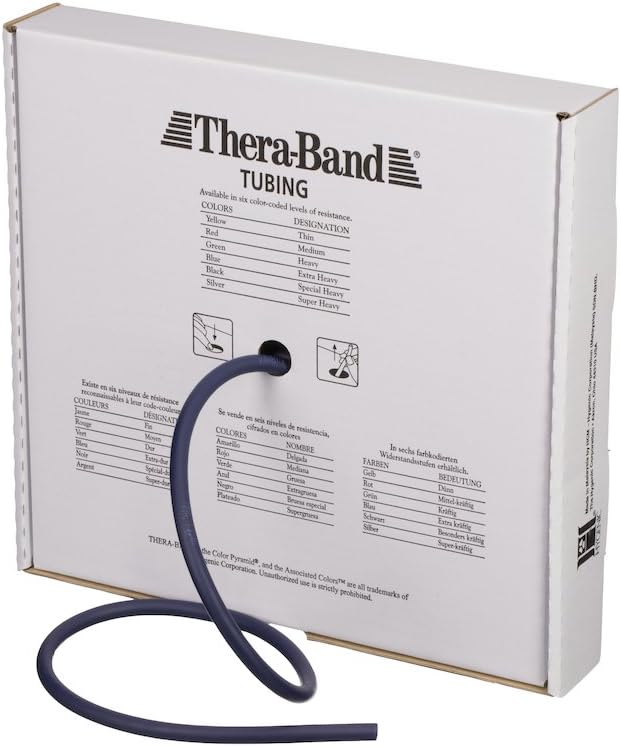 THERABAND Resistance Tubes, Professional Latex Elastic Tubing For Full Body, Core Exercise, Physical Therapy, Lower Pilates, At-Home Workout, & Rehab, 25 Foot, Blue, Extra Heavy, Intermediate Level 2
