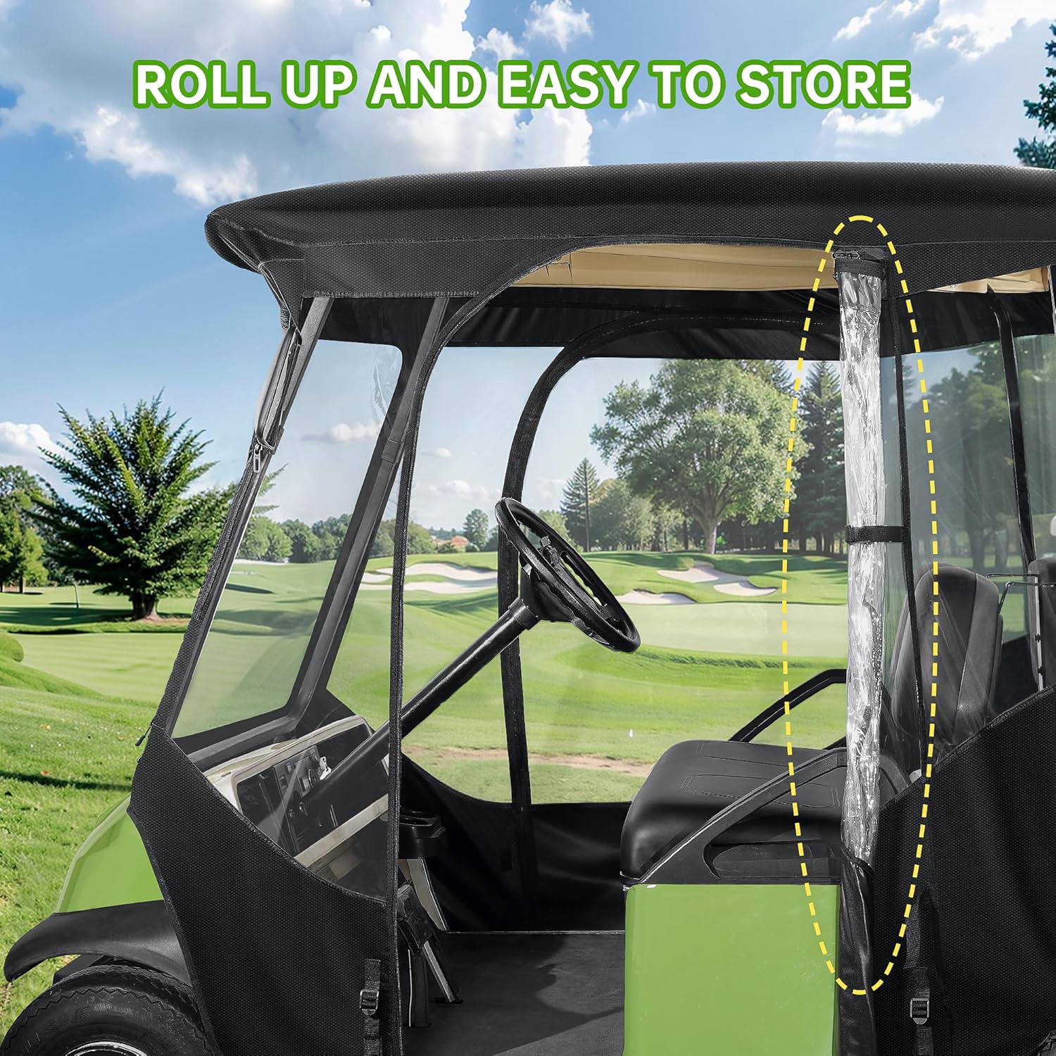 10L0L 600D Golf Cart 2 Passenger Driving Enclosure for Club Car DS & Precedent, 4-Sided Clear Window Rain Snow Golf Cart Covers All Weather Waterproof Windproof