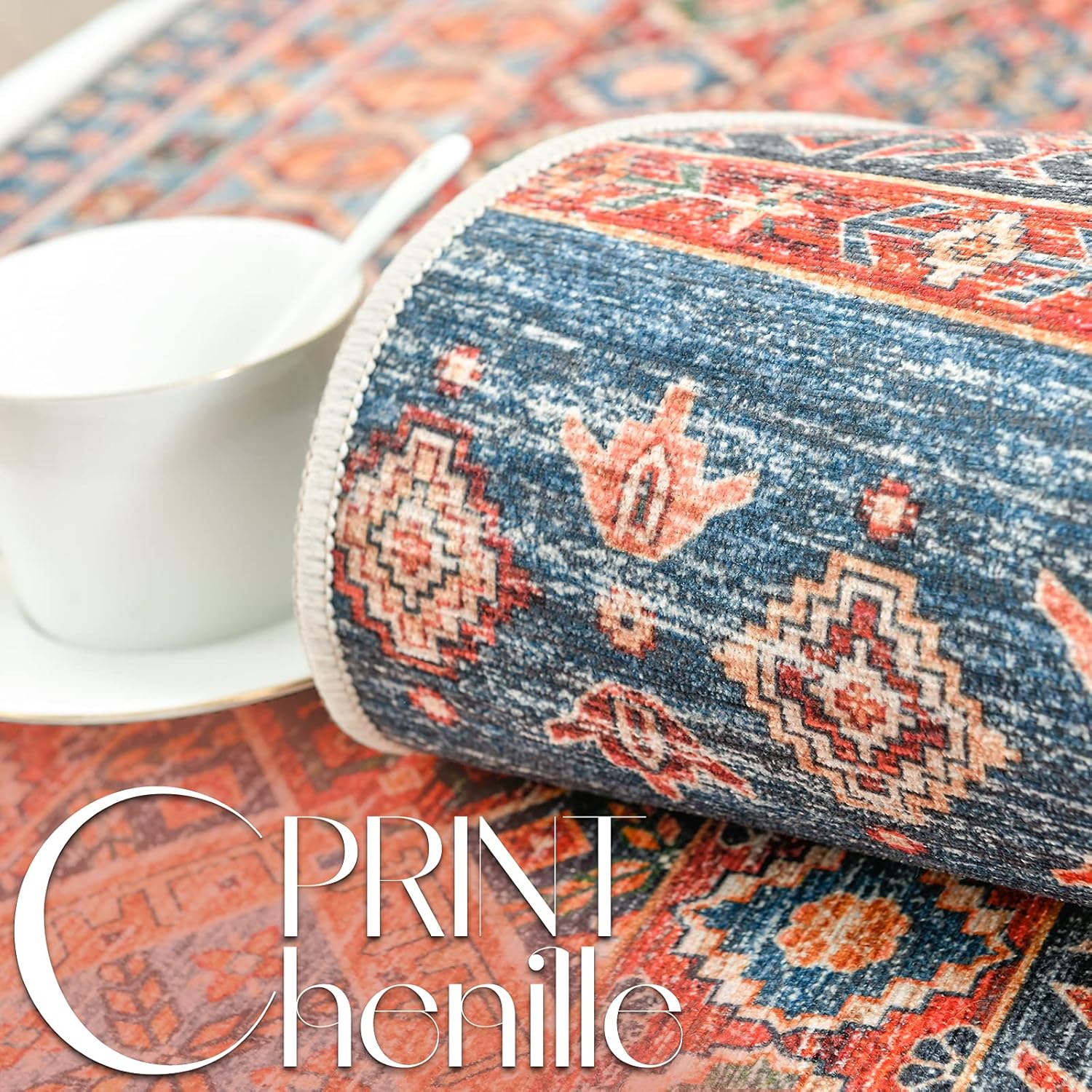 jinchan Area Rug 2x3 Washable Rug Entryway Gabbeh Rug Vintage Floor Cover Rug Indoor Entrance Mat Brick Red Blue Multi Carpet Door Mat Floral Print Thin Rug for Bedroom Kitchen Bathroom Living Room