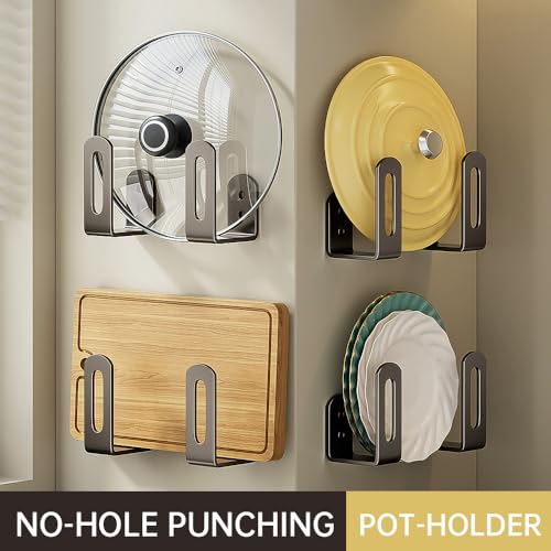 5-in-1 Kitchen Bathroom Shelf Pot Lid Organizer, Saving Cup Lid Organizer for Tumbler Lids, Self-Adhesive and Drilling 2 Installation Methods,Lid Hook for Kitchen Organizers and Storage,2pcs (Black)