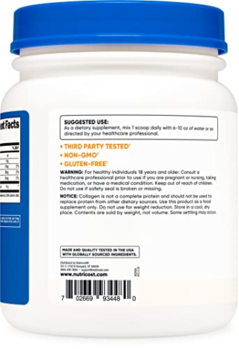 Nutricost Grass-Fed Collagen Powder 1LB (454 G) (Vanilla) - Grass Fed Bovine Collagen Hydrolysate - Collagen Peptides