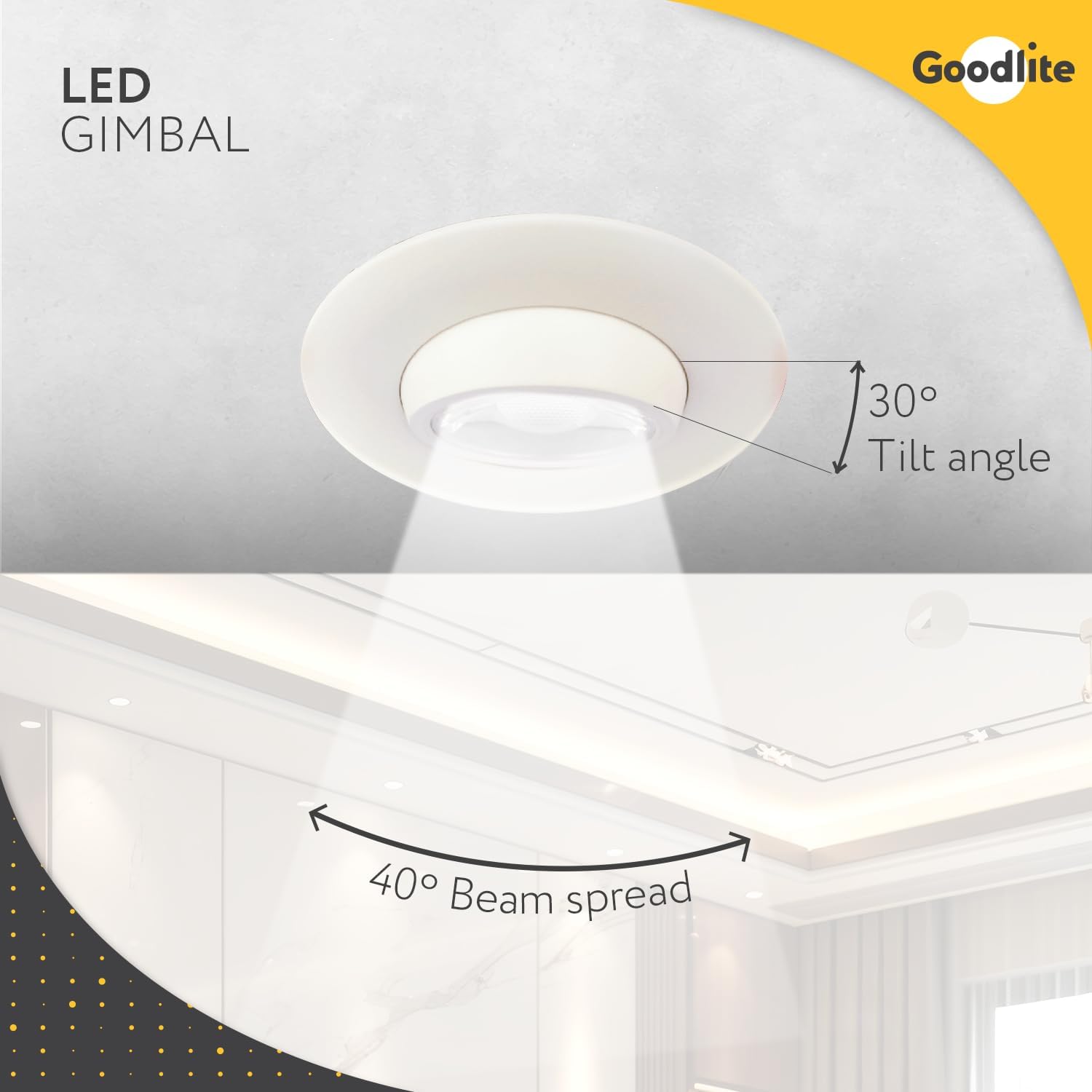 Goodlite G-19845 2.75 Inch LED Round Luminaire 8w 650 Lumens (75W Eqv) with Junction Box, 40° 360° Rotatable Eyeball and 30° Tilt, Warm White