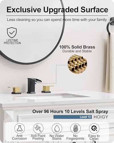 Bathroom Waterfall Faucet, Brass 4-16 Inch Brushed Nickel Faucet Bathroom Widespread 2 Handles Bathroom Sink Faucets 3 Hole with Hoses & Drain