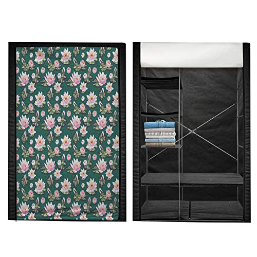 Ambesonne Asian Leaves Portable Fabric Wardrobe, Petals Floating on The Water Oriental Style, Clothing Organizer and Storage Closet with Shelves, 33.5