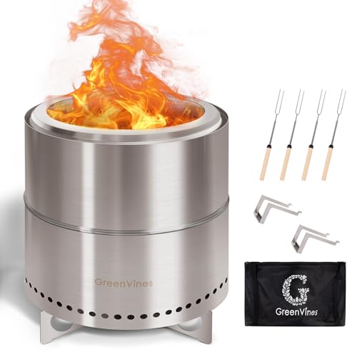 Smokeless-Fire-Pit | 15-Inch | 304 Stainless-Steel-Firepit | Portable Outdoor Pits with Stand for Camping | Bag & Sticks & Holders | Solo Wood Burning Bonfire | Low Smoke Stove