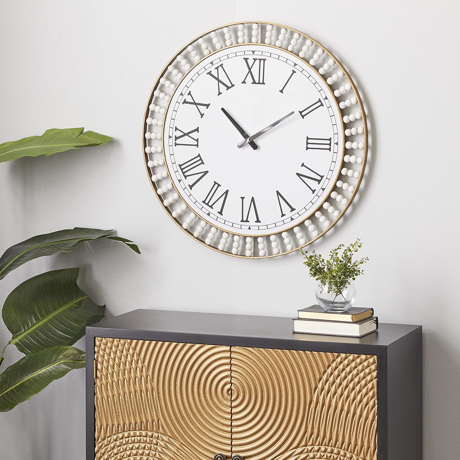 Deco 79 Metal Wall Clock with Gold Frame and Radial Beading, 24
