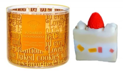 White Barn Bath & Body Works- 3-Wick Scented Candle 14.5 OZ Burns 25-45 Hours and Strawberry Cake soap (Pumpkin Snickerdoodle)