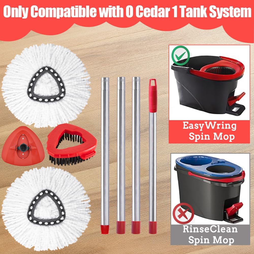 8 Pack Spin Mop Heads Replacements Set Compatible with O Cedar EasyWring 1-Tank System, 1 Scrub Brush, 2 Mop Refills, 30-58