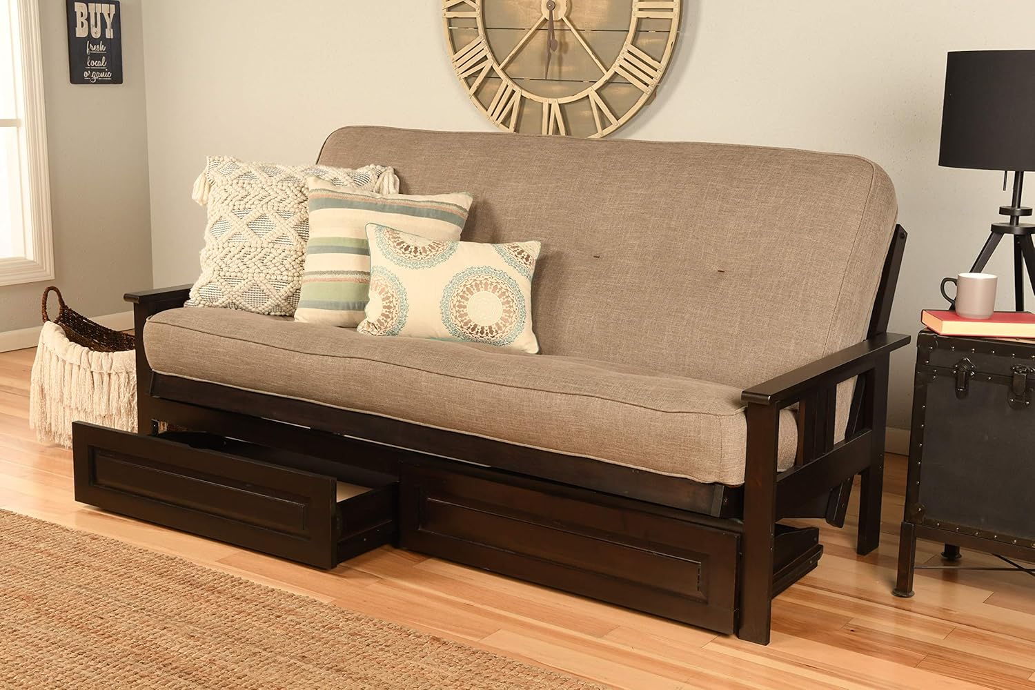 Kodiak Furniture Monterey Full Frame with Linen Fabric Mattress in Espresso/Gray