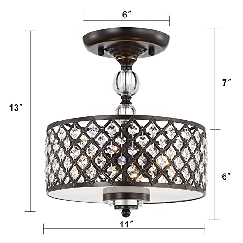 LaLuLa Flush Mount Chandelier Crystals Semi Flush Mount Ceiling Light Bronze Chandelier Lighting Small Drum Chandelier Antique 3 Light Flush Mount Light Fixtures Ceiling