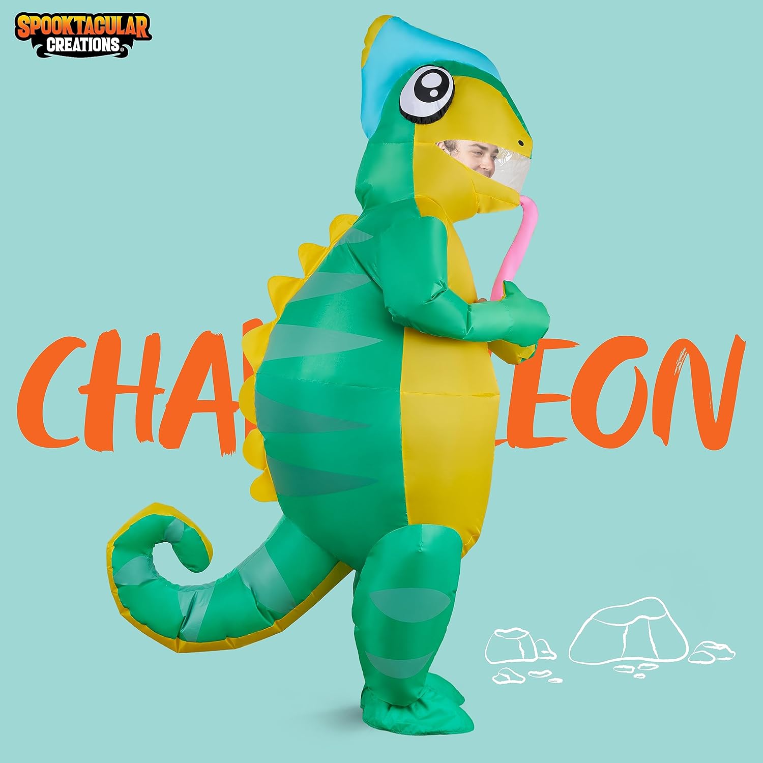 Spooktacular Creations Adult Inflatable Costume Full Body Light-up Chameleon Air Blow-up Deluxe Halloween Costume