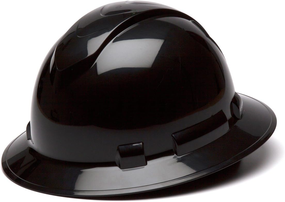 PYRAMEX Ridgeline Full Brim Hard Hat, 4-Point Ratchet Suspension, Black