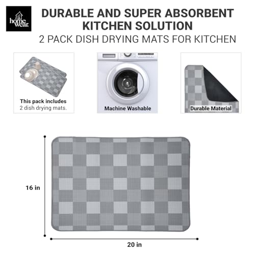 2 Pack Magic Dish Drying Mats for Kitchen Coffee Mat Large, Super Absorbent Polyester, Non Slip Rubber Back Matt, 16 x 20 Inches, Counter Top Sink Easy Clean, Sage Granite