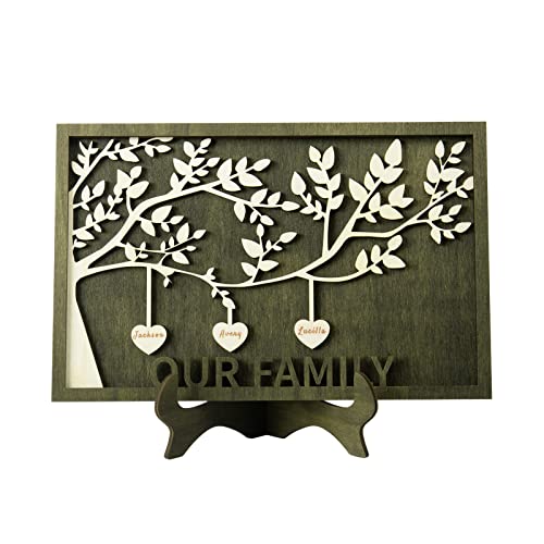 Jeweidea Personalized Family Name Sign with 4 Names, Custom Tree of Life Engraved Plaque Ornament with Stand, Gift for Mother Grandmother