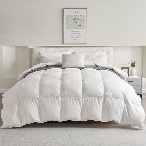 APSMILE Down Comforter Full Size, Filled with Feather and Down Fiber Duvet, All Seasons White Ultra Soft King Duvet Insert, with Soft Cotton Blend Cover 82 × 86 inches