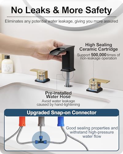 Bathroom Waterfall Faucet, Brass 4-16 Inch Brushed Nickel Faucet Bathroom Widespread 2 Handles Bathroom Sink Faucets 3 Hole with Hoses & Drain