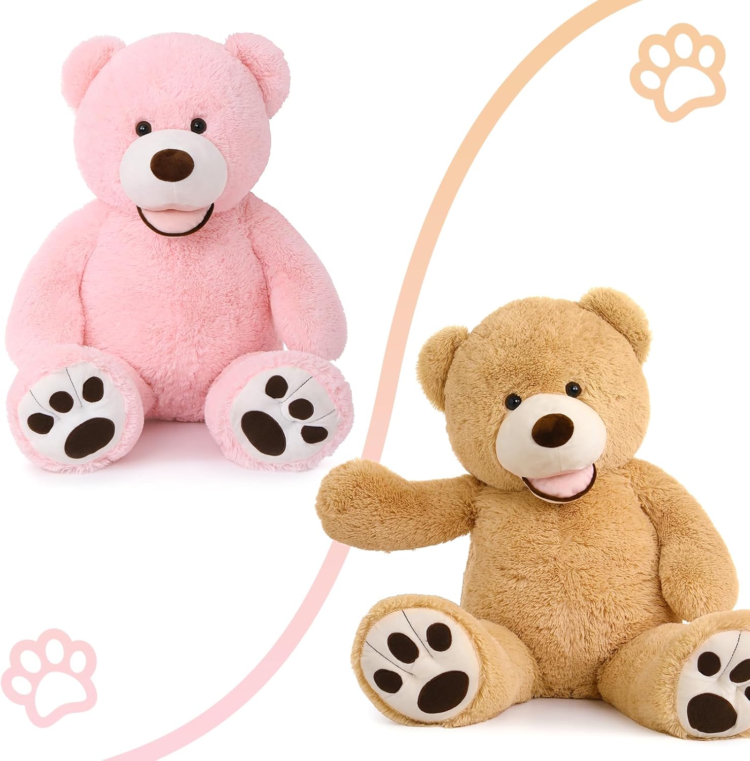 MorisMos Giant Teddy Bear Stuffed Animals, 39 Inch Brown Bear and 39 Inch Pink Bear