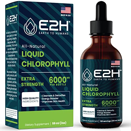 E2H Chlorophyll Liquid Drops - Natural Energy Booster, Immune System Support and Internal Deodorant - Peppermint Flavor - 2 Fl Oz
