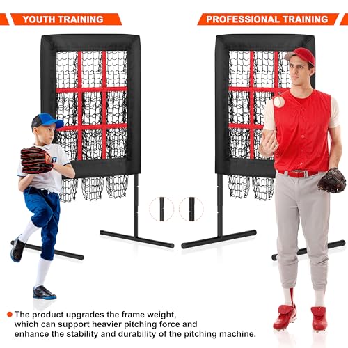 9 Hole Pitching Net Pitching Target Pitchers Net Baseball Trainer with Actual Strike Zone and Pitch Training Ball to Practice Baseball and Softball