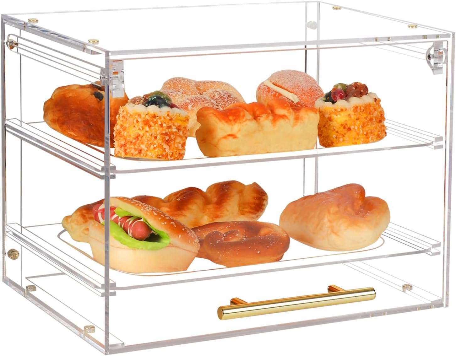 Pastry Display Case, 2-Tier Acrylic Bread Box with Front Door, for Cake Bakery Kitchen Stuff Countertop, Donut Sourdough Bread Baking Supplies and Accessories