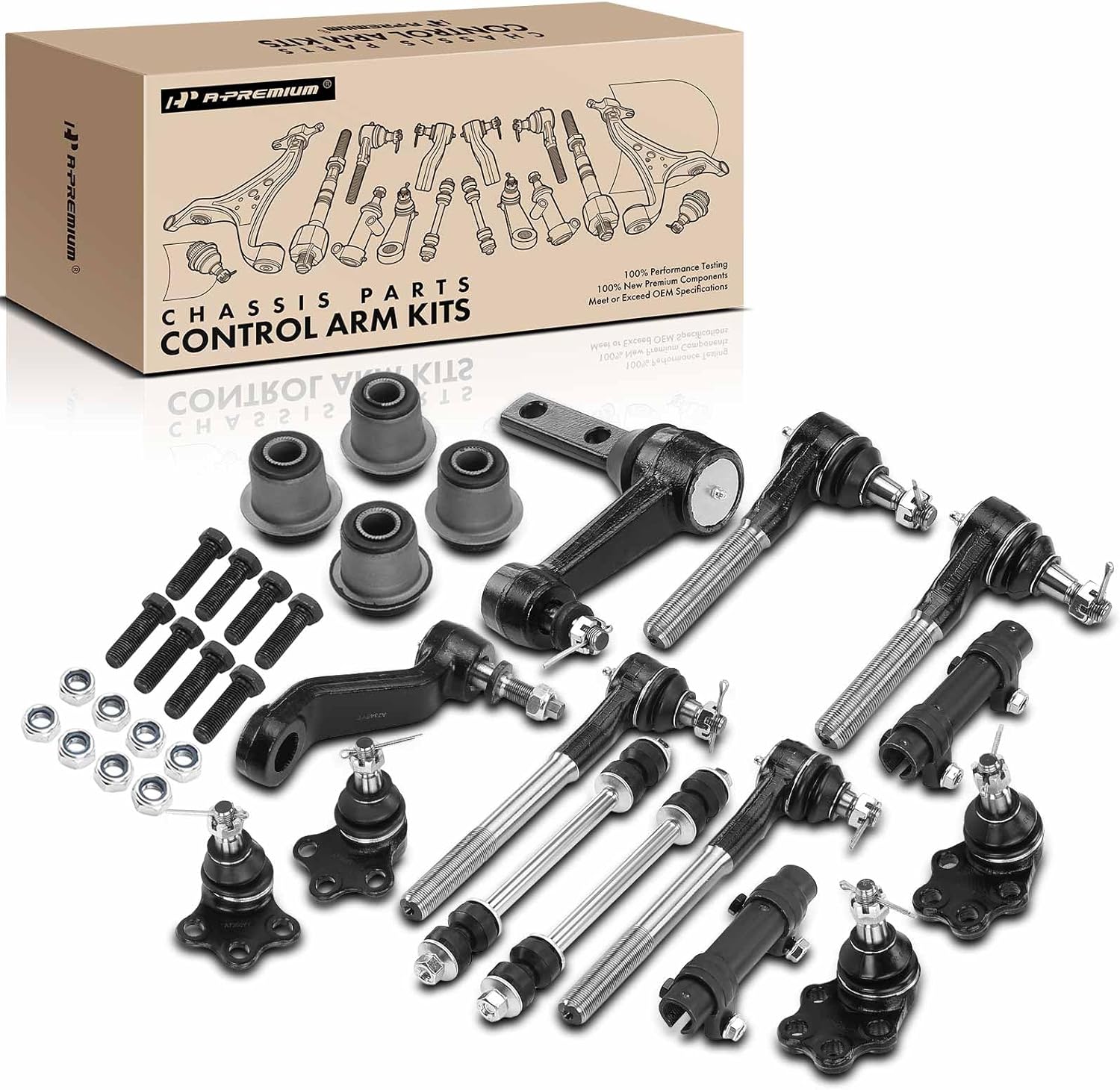 A-Premium Set of 16, Upper Lower Ball Joint, Inner Outer Tie Rod End, Sway Bar Link, Pitman Idler Arm, Bushing Compatible with Dodge Ram 1500 2000-2001 RWD