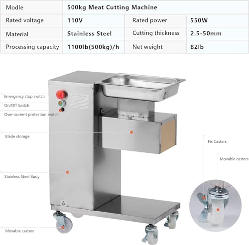 3mm Commercial Meat Cutter Machine,1100LB/H QE Electric Meat Cutter, 550W Meat Slicer Cutting Machine Stainless Steel with 3.0mm Blade for Home Kitchen Restaurant Supermarket (Meat Cutter Machine)