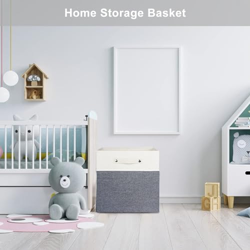 13x13x13 Cube Storage Bins, Collapsible Fabric Storage Cubes Organizer , Foldable Large Storage Baskets for Nursery, Toys Organizing Closet, Shelf Cabinet（6Pack, Beige and Grey