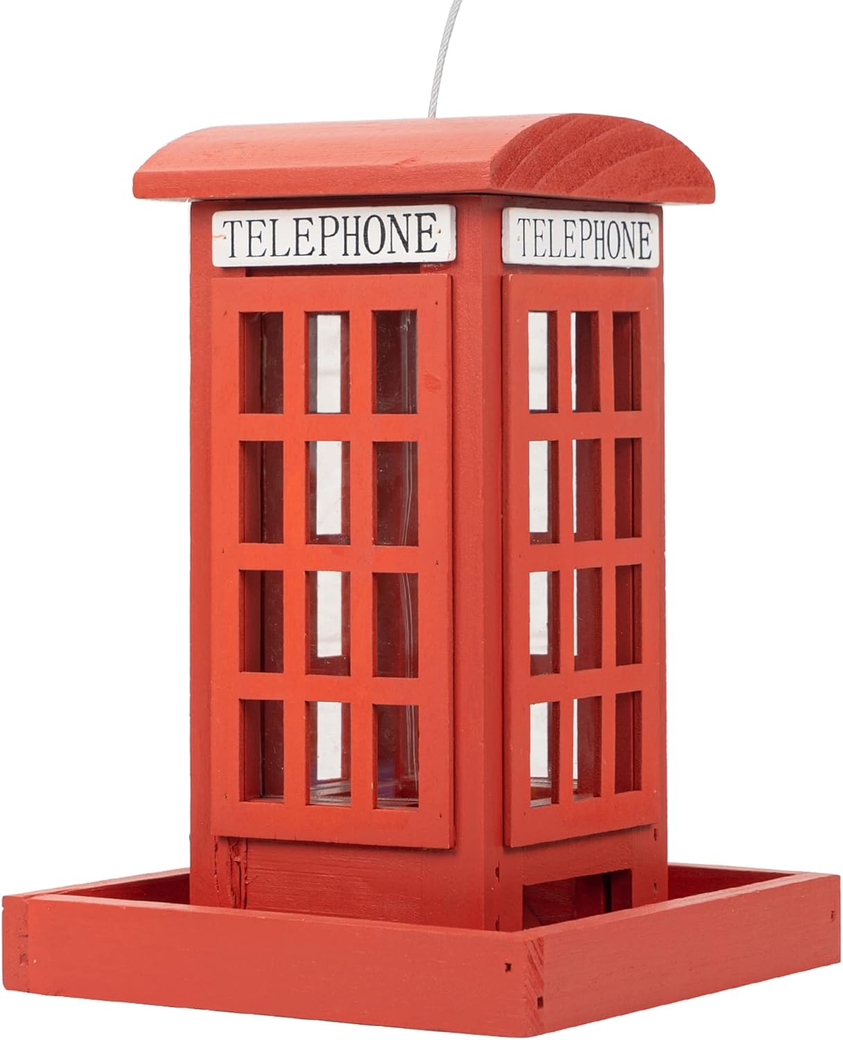 NEROSUN Wooden Hanging Wild Bird Feeders for Outside, Red British Phone Booth Bird Feeder for Yard, Garden and Lawn Decorations