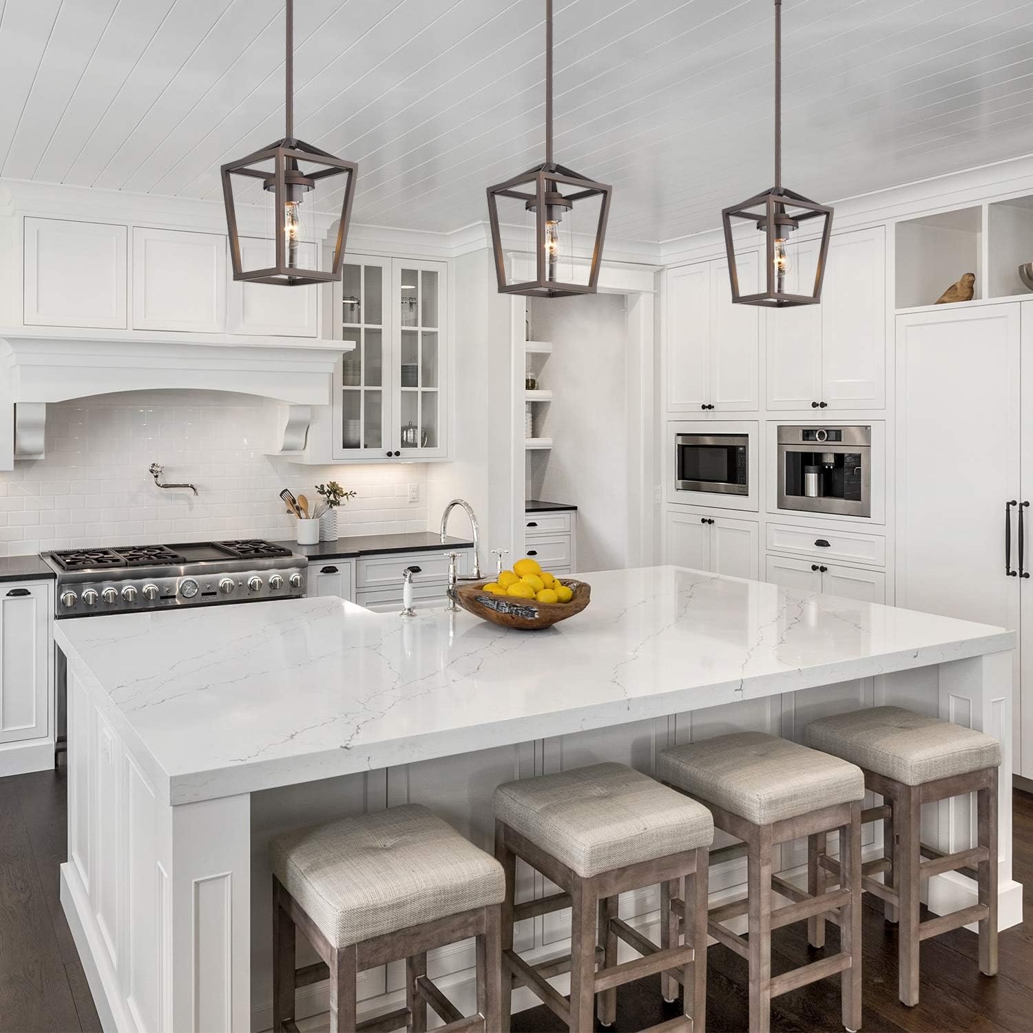 Emliviar Bronze Pendant Light for Kitchen Island, Vintage Mini Cage Pendant Light with Clear Glass Shade, P3033-M1L-R