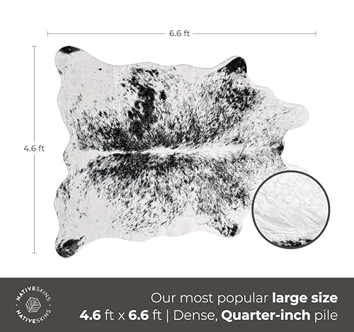 NativeSkins Faux Cowhide Rug Large - Black and White (4.6ft x 6.6ft) - Cow Print Area Rug with No-Slip Backing, Cow Print Rug, Animal Hide Rug, Cowhide Rugs for Living Room …
