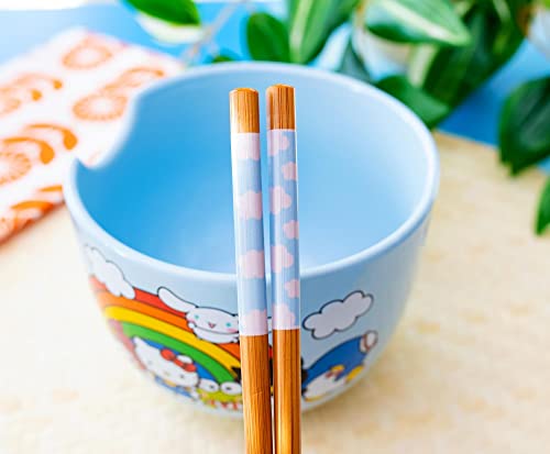 Toynk Sanrio Hello Kitty and Friends Rainbow Ceramic Dinnerware Set | Includes 20-Ounce Ramen Noodle Bowl and Wooden Chopsticks