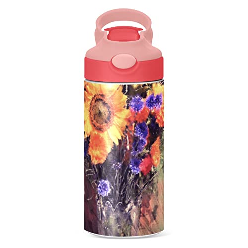 Insulated Water Bottle for Kids,Cool Girl Modern Vacuum Insulated Hydro Bottle with Straw Lids,Reusable Insulated Stainless Steel Cup for School 12 oz,Pink