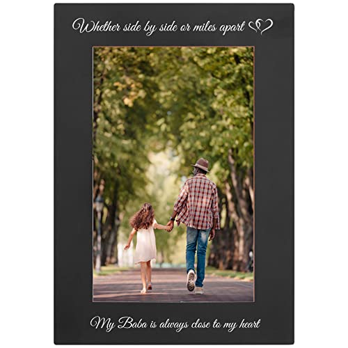 Whether Side By Side or Miles Apart My Baba is Always Close to my Heart Anodized Aluminum Metal Wall/Tabletop Family Photo Picture Memories Portrait Premium 5x7 Black Frame with Easel, Glass