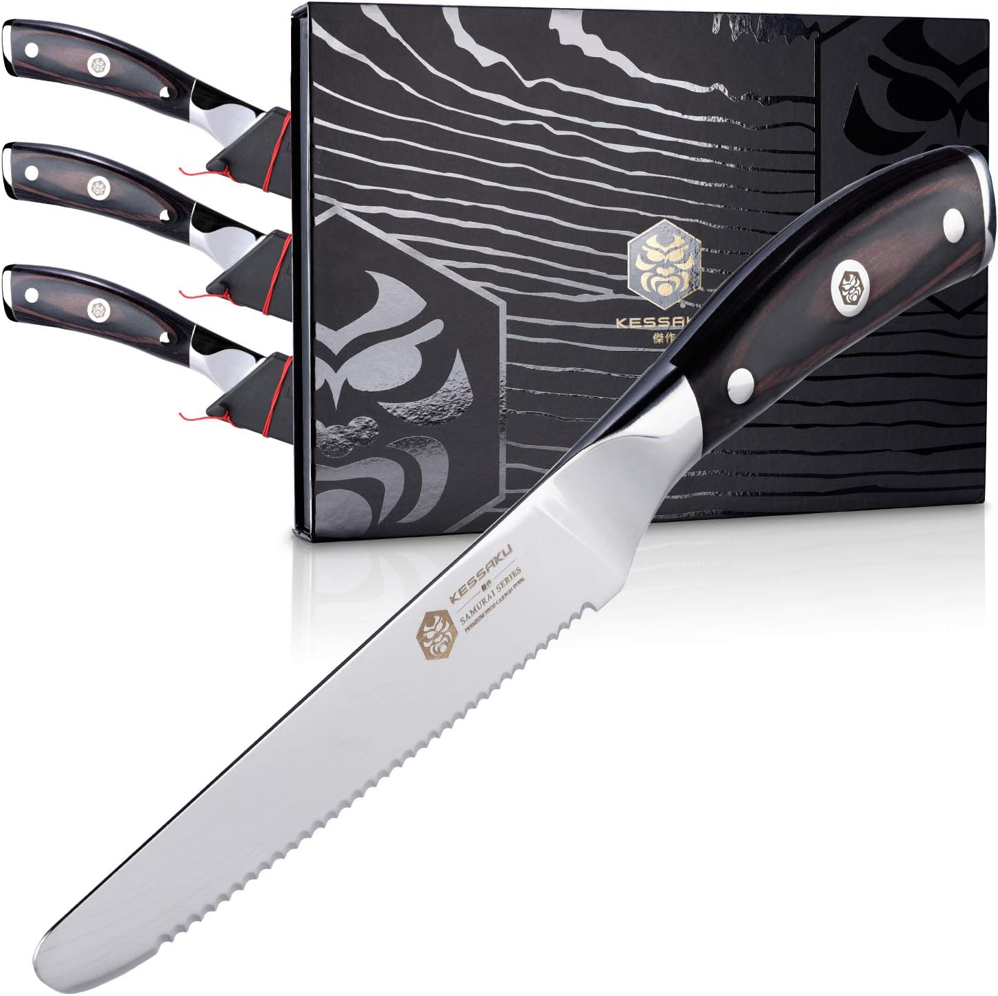 5-Inch Steak Knife Set - Samurai Series - Forged High Carbon 7Cr17MoV Stainless Steel - Pakkawood Handle with Blade Guard