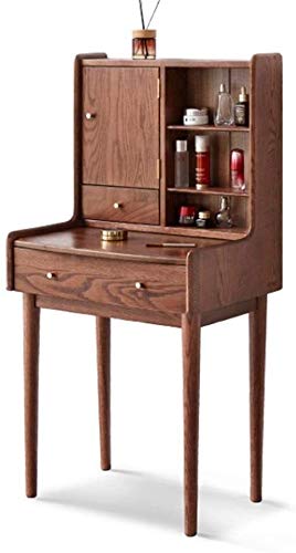 Luxury Dressing Vanity Table w/Stool for Bedroom, Makeup Vanity All Solid Wood Dressing Table Nordic Oak Mini Dressing Table Modern Minimalist Small Apartment Dressing Table(Wood Color)