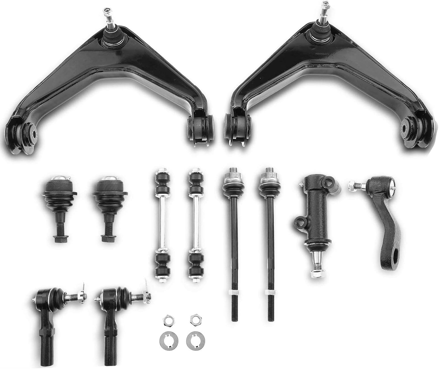 A-Premium Set of 12, Front Upper Control Arm, Sway Bar Link, Lower Ball Joint, Inner Outer Tie Rod End, Pitman Arm, Compatible with Chevrolet & GMC - 01-07 - Silverado Suburban Avalanche Sierra Yukon