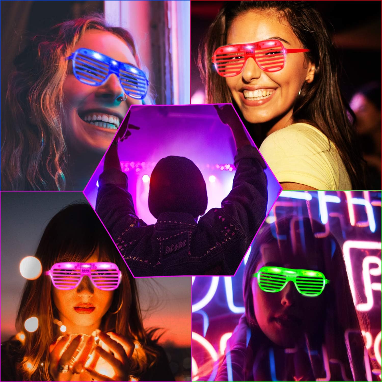 HWG 40 Pack Glow in The Dark Glasses, LED Christmas Party Supplies 5 Colors Light Up Glasses Shutter Shades Kids/Adult Party Accessories