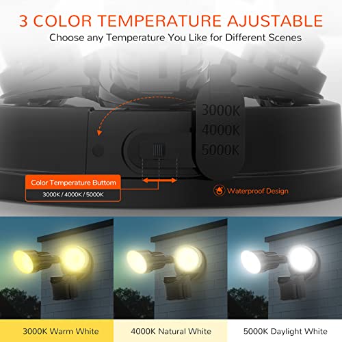 JJC LED Security Lights Motion Sensor Flood Light Outdoor Fixture,2000LM 27.5W(120W Equiv.) IP65 Waterproof,3000K Warm White DLC & ETL Listed Outdoor Lighting Black (Not Solar Powered)