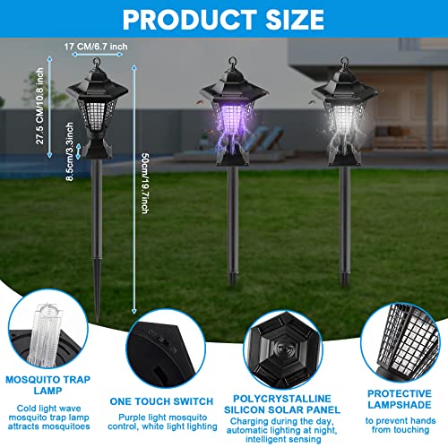 4 Pack Solar Bug Zapper Outdoor Waterproof Mosquito Zapper Outdoor Mosquito Repellent Trap Solar Powered Bug Lights for Outside Fly Mosquito Killer Outdoor for Home Camping Backyard (Elegant Style)