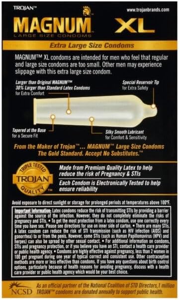 Trojan Magnum XL Size Lubricated Latex Condoms - 12 ct, Pack of 4
