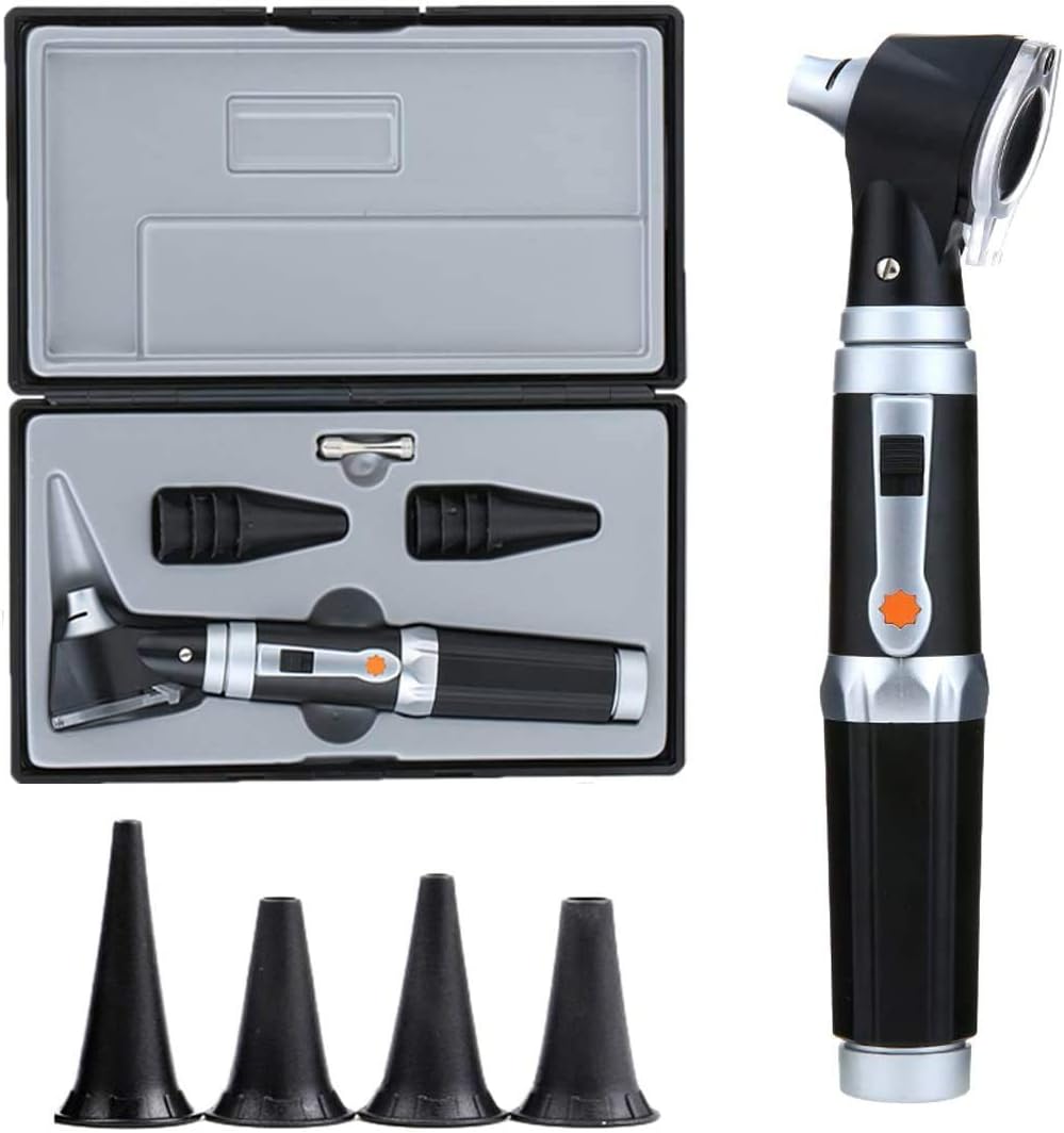 Otoscope Kit,Professional Diagnostic Ear Care Tool with 3.0V LED Bulb, 3X Magnification, 4 Speculum Tips Size - for Children, Adults, Pets, etc.